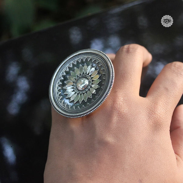 925 sterling silver floral work ring, Rawa ring, Oversized cocktail ring, Pure silver large cocktail rings