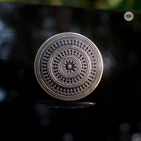925 sterling silver with intricate rawa work for women online, Pure silver statement adjustable rings