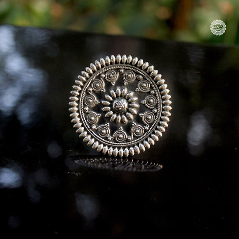Pure silver floral ring, Sterling silver rawa work ring