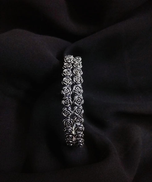 Silver Flower Bangles (Set of 2)