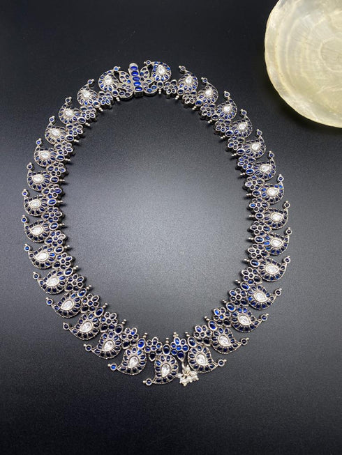 blue kemp choker, silver mango necklace