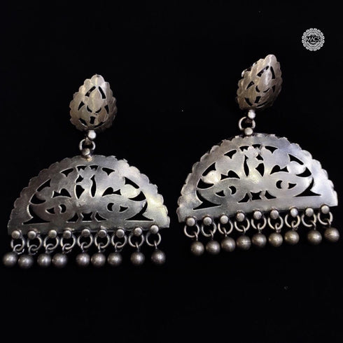 Silver peacock jali earrings