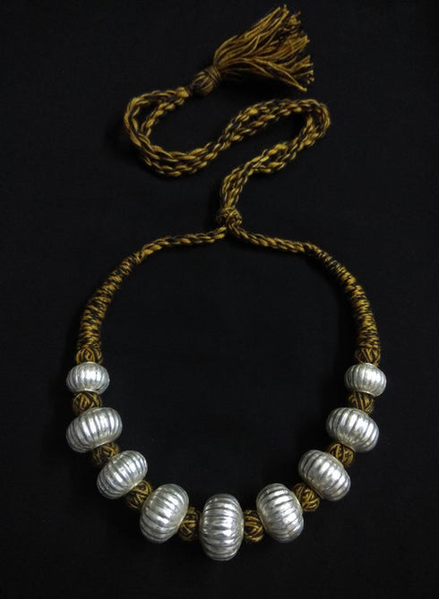 Wax Carved Beads Silver Necklace (oversized beads)