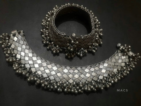 Traditional heavy Indian Pure silver tribal anklets for woman