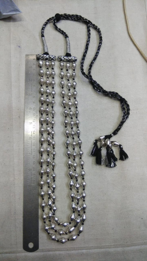 pure silver 3 line dholki wax necklace, layered dholki mala