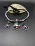 925 Navratna Addigai Silver Necklace Set (pre order)