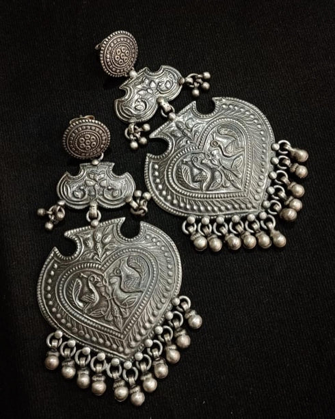 925 sterling silver long tribal statement peacock earrings