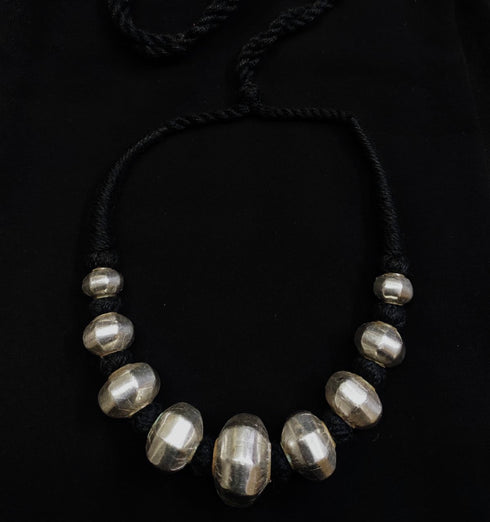 Wax Faceted Beads Silver Necklace (oversized beads)