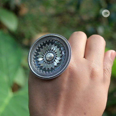 Pure silver flower rings, Statement silver rings for women, Rajasthani Ring
