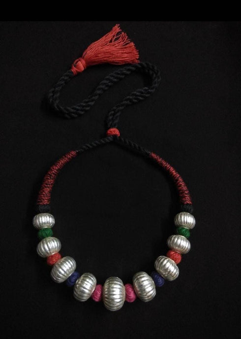 Wax Carved Beads Silver Necklace (oversized beads)