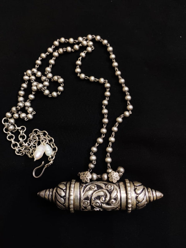 Silver taveez long necklace