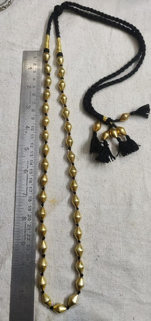 Gold dholki black thread long indian necklace