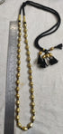 gold plated silver dholki, gold dholki mala, black thread long gold indian necklace