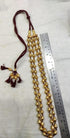 gold dholki beads necklace in maroon thread, long gold necklace