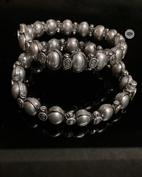 badam kada, badami kada, badam anklet, vintage silver kada, pure silver badam kada anklet