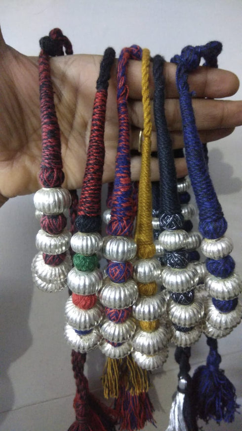 Wax Carved Beads Silver Necklace (oversized beads)