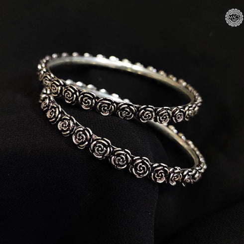 Silver Flower Bangles (Set of 2)