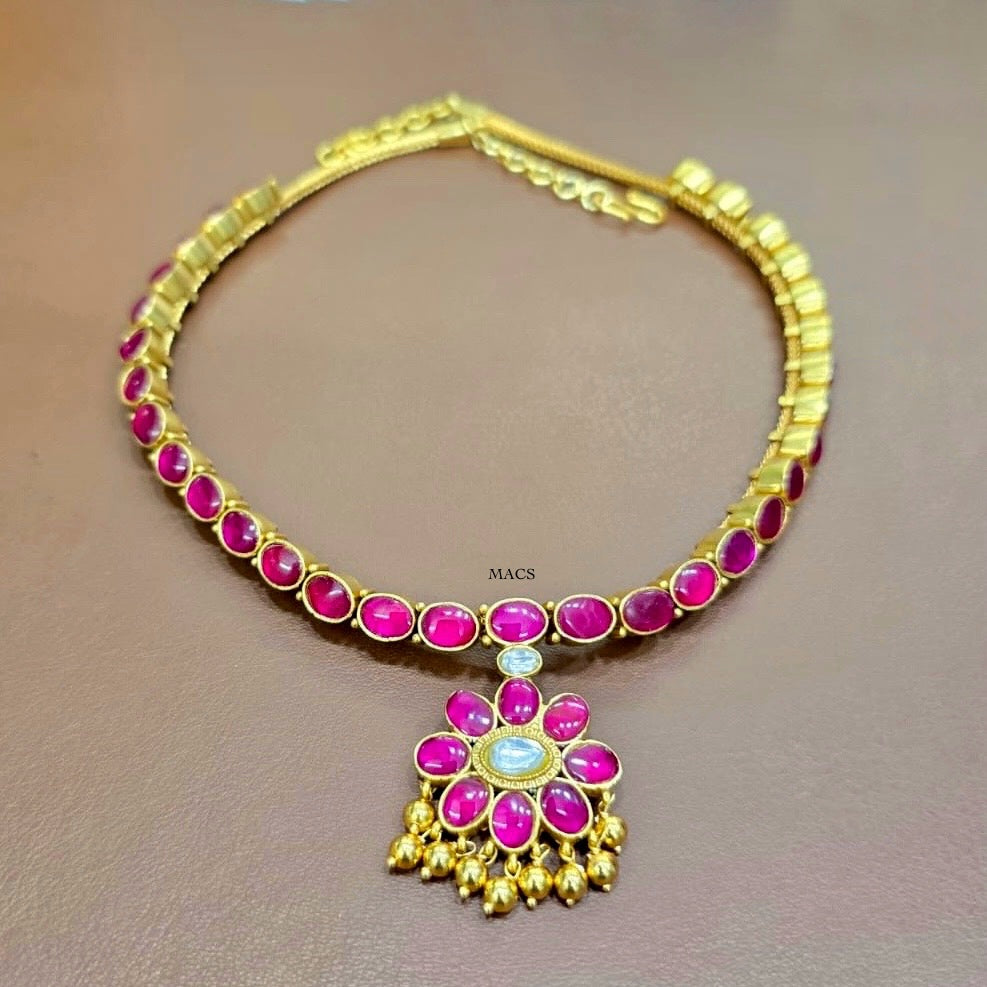 Addigai Gold plated Necklace | 925 Silver Jadau Kundan Attigai | MACS